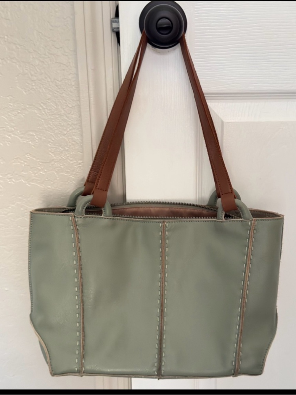 The Sak Los Feliz Leather Tote with Matching Wallet - Sage Green “Meadow”